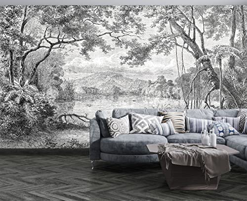 Black and White Tropical Rainforest wall Mural Wallpaper for Bedroom 103" x 69" (49 Sq Ft)