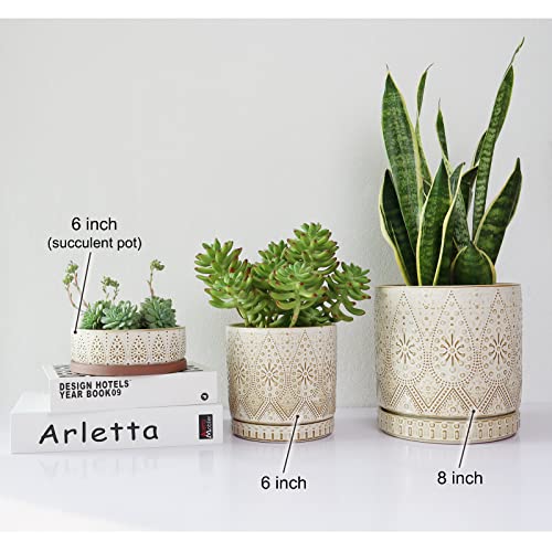 8 Inch Indoor Plant Pot with Drainage Holes and Saucers (3 Count)