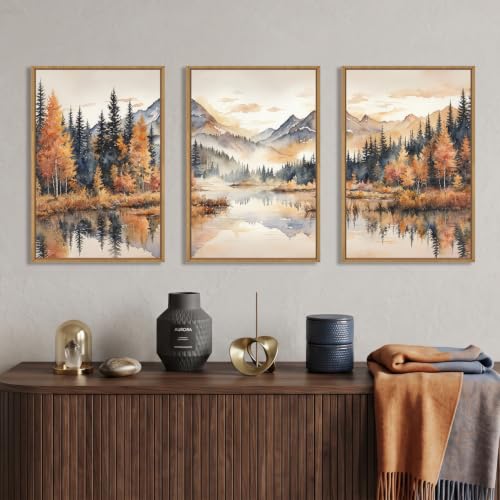 Large Neutral Mountain Framed Canvas Wall Art