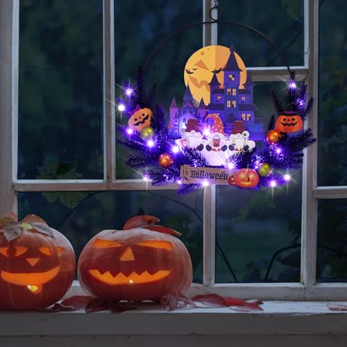 Pre Lit Halloween Wreath for Front Door