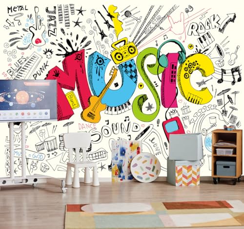 Music Graffiti Wallpaper Fan Guitar Drums Large Wall Mural