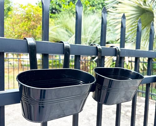 10" Metal Hanging Planter for Railing with Detachable Hooks (2 Count)