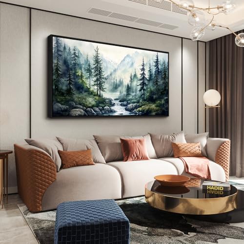 Black Framed Canvas Wall Art For Living Room Large Wall Decor For Office Bedroom Decoration Misty Forest Picture Tree landscape Paintings Artwork Wall Mural Aesthetic Home Decor 30x60 In