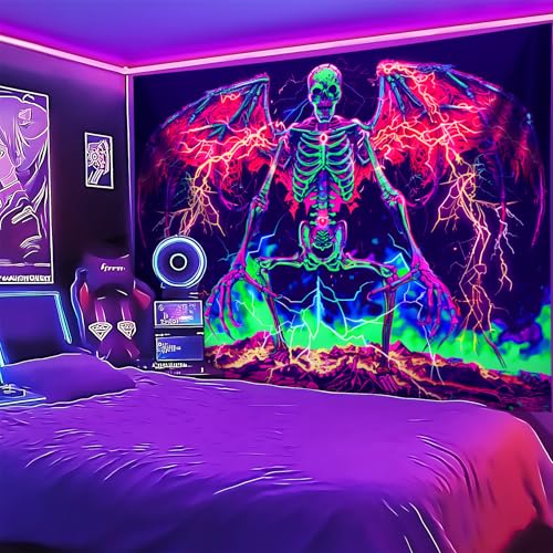 Blacklight Halloween Tapestry Horror Moon Night Scary Cemetery Pumpkin Lantern Halloween Tapestry Wall Hanging Skull Horror Poster Banners for Bedroom Livingroom