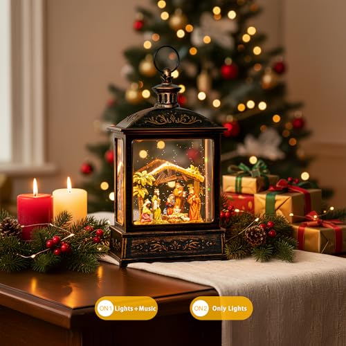 Christmas Snow Globe Glittering Nativity Scene with Music & Timer