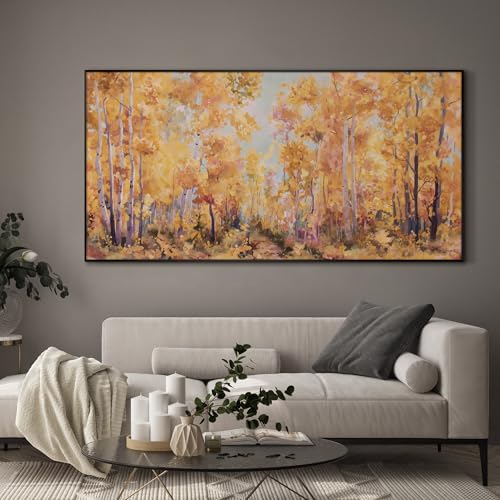 36"x72" Extra Large Framed Wall Art Golden Autumn Forest Path with Vibrant Foliage for Home Living Room Bedroom Decor