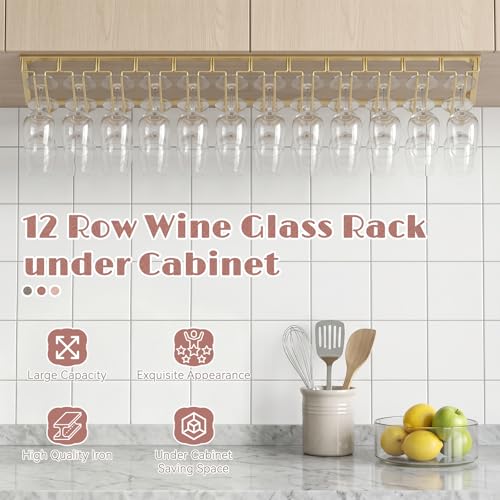 12 Row Wine Glass Rack Under Cabinet Large Capacity