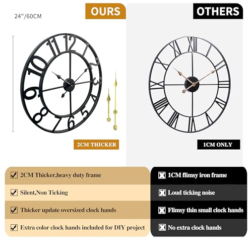 Silent 24 Inch Wall Clocks for Living Room Decor