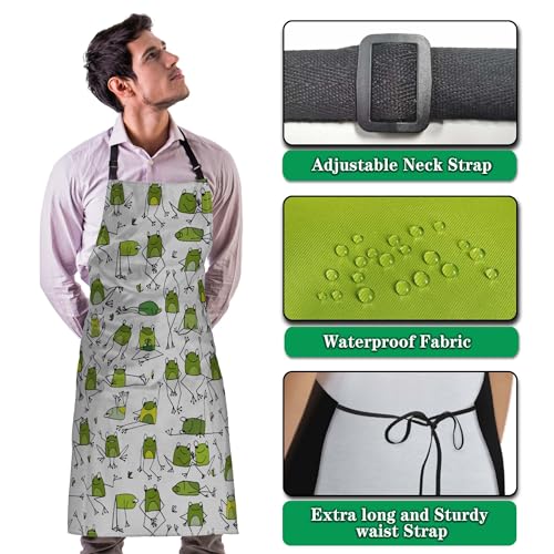 Garden Apron for Women Green Frogs Mans Aprons for Grilling for Kitchen Cooking Restaurant BBQ Painting Crafting Gardening 27”