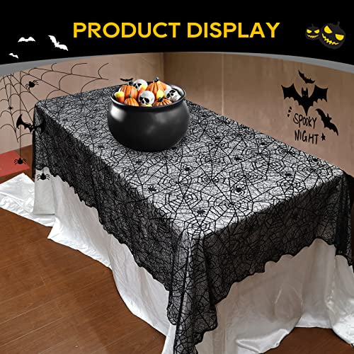 Black Lace Spider Web Halloween Tablecloth Rectangle 60x84 Inch
