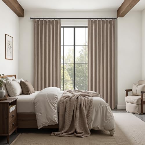 Dark Flax Linen Pinch Pleated Dining Room Extra Length Curtains 100 Inches Long (2 Count)