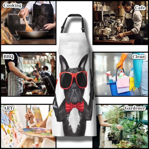 Garden Apron for Men French Bulldog Dog Funny Aprons for Women for Kitchen Cooking Restaurant BBQ Painting Crafting Gardening 27”
