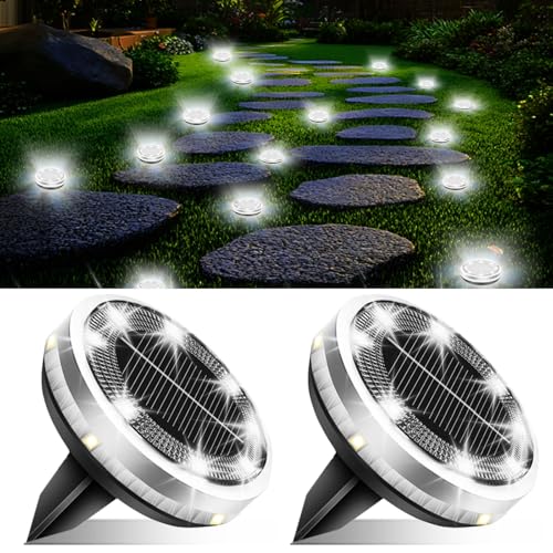 2 Pack Outdoor Solar Ground Lights with 4 Side Light（Cool White） (2 Count)