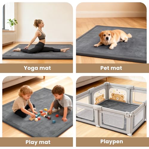 Baby Play Mat for Floor 1.3" Thick Memory Foam Play Mat 39"×59" Tummy Time Crawling with Non