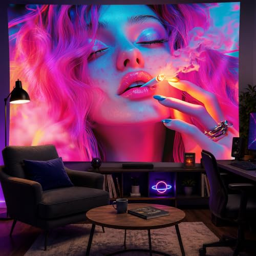 Girl Blacklight Tapestry 78x59 Inch Cool Girl Room Decor