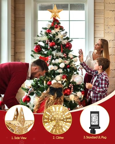 Christmas Star Tree Topper with Snowflake Projector Lights