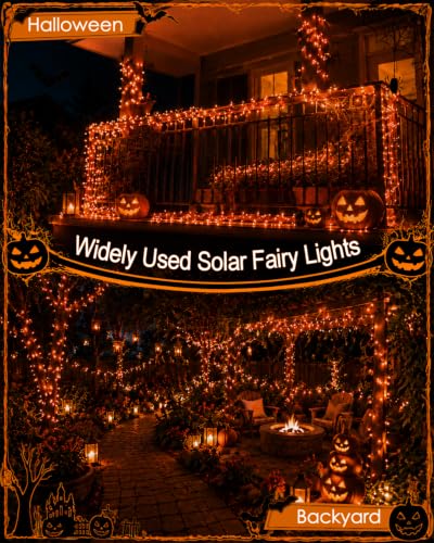 Solar Halloween String Lights Outdoor 2Pack 80FT 200LED Orange Fairy Lights (2 Count)