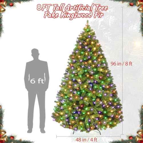 8ft Prelit Noble Fir Wide Artificial Christmas Tree with RGBW Light