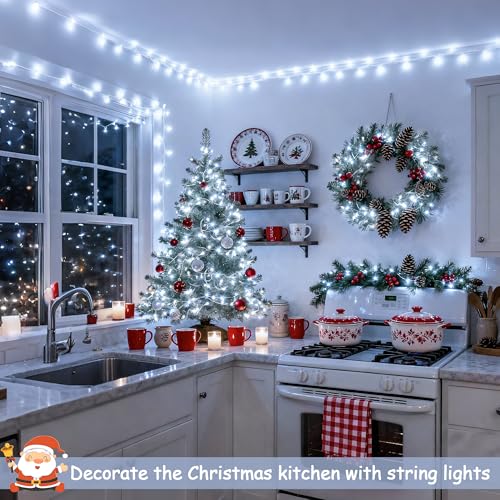 Connectable 8 Modes 100 LED White Christmas Lights Clear Wire (33 Foot)