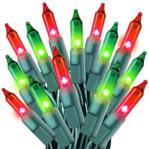 Christmas Lights 25FT 100 Count Incandescent Bulbs Red and Green Mini Lights with Green Wire for Christmas Tree
