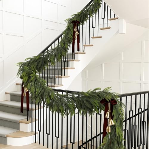 12FT Christmas Norfolk Pine Garland Real Touch Pine Artificial Garlands Faux Greenery Garland Winter Christmas Garland for Table Mantle Fireplace Indoor Outdoor Xmas Decorations (12 Foot)