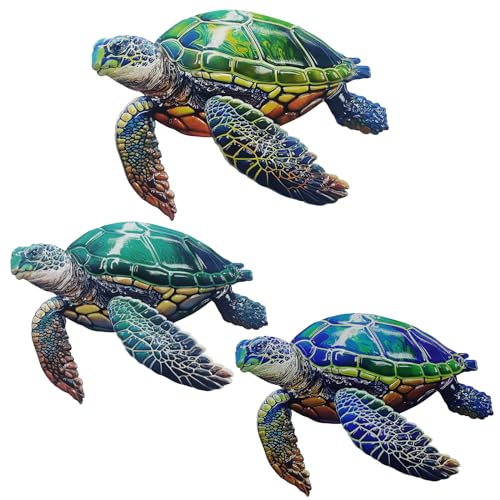 3Pcs Metal Turtle Sea Wall Decor Outdoor Garden Hanging Art Sculptures Home Ocean Theme Decorations for Kitchen Bathroom and Pool (3 Count)