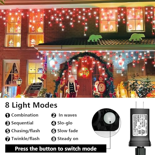 Red and White Icicle Lights for Outside (33 Foot)