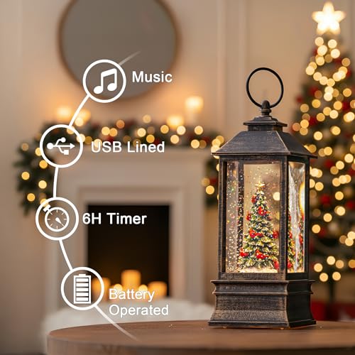 Christmas Snow Globe Lantern Water Glittering Christmas Tree with Music