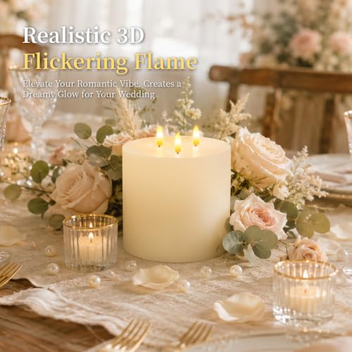 3 Wick Extra Large Flameless Pillar Candles with Timer Remote