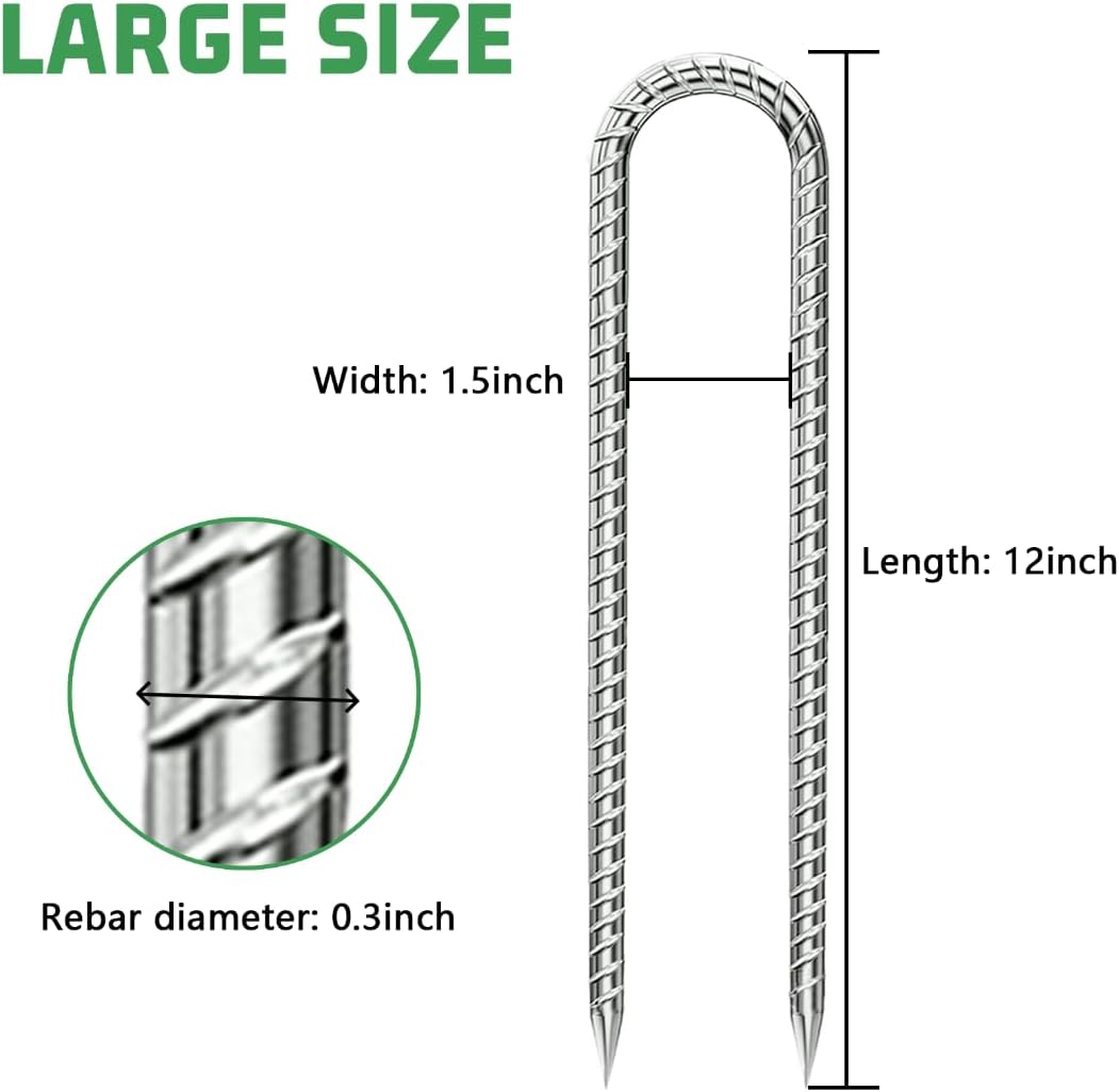 Rebar-Stakes-12-Inch, Ground Stakes Heavy Duty U-Hook Galvanized Anti-Rust Ground Anchors for Camping Tent Trampoline Accessories Dog Fence Chicken Coop Deer Fence 4pcs - HavenBliss Decor