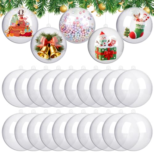 25 Pieces 3.2 Inch Christmas Clear Plastic Fillable Ball Ornaments DIY Craft Transparent Baubles Shatterproof Christmas Tree Hanging Ornaments for Xmas New Year's Birthday Wedding Home Decor (50 Count)