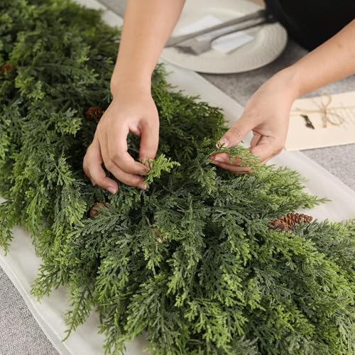 9FT 1Pcs Lifelike Touch Artificial Christmas Cedar Garland for Mantle Decor