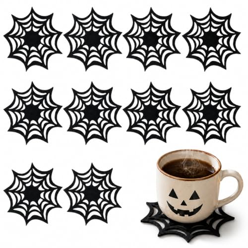 10pcs Halloween Spider Web Coasters Placemat Decorative Table Placemats Doilies Halloween Decorarion Supplies (10 Count)