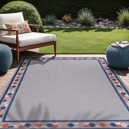 Outdoor Rug 6x9 Modern Bordered Area Rugs for Indoor and Outdoor Patio Easy to Clean Non Shedding Living Room Porch Garden Washable Outside Carpet