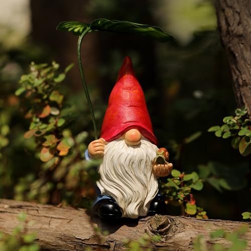 Garden Gnome Statue Decoration with Leaf Umbrella