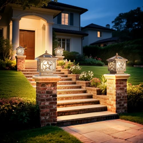 Solar Post Lights for Outdoor LED Remote Deck Fence Cap Lamp Post Lanterns