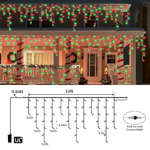 Red and Green Icicle Lights for Outside (33 Foot)