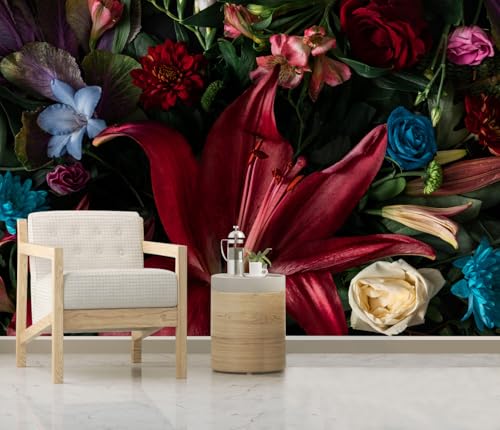 Dark Floral Wallpaper Mural for Bedroom Living Room