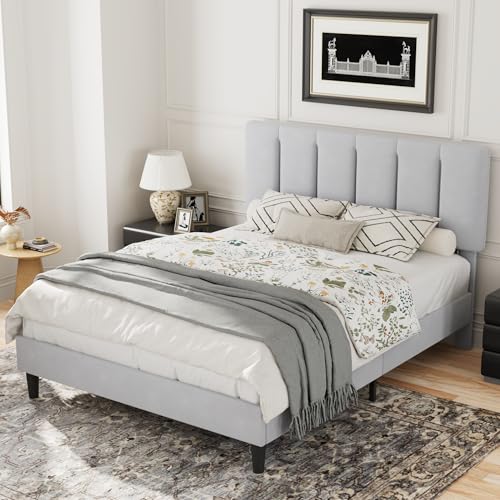 Queen Size Bed Frame with Upholstered Headboard