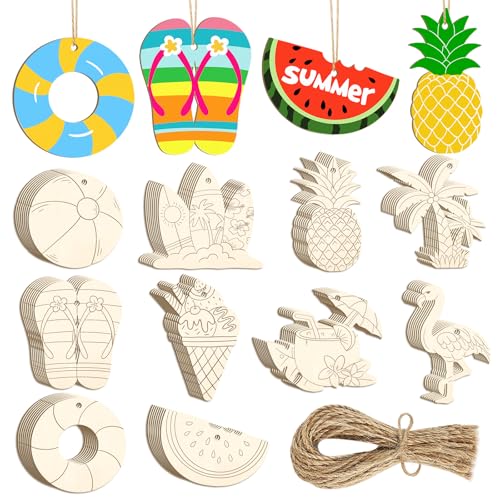 80PCS Wooden Summer Ornaments to Paint
