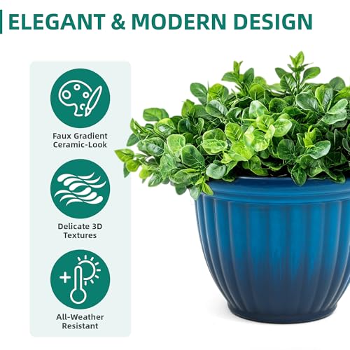 Autodaya 15" Large Planters for Outdoor Plants Set of 2 Plastic Flower Pots (2 Count)