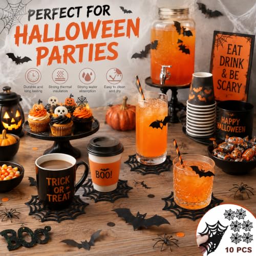 10pcs Halloween Spider Web Coasters Placemat Decorative Table Placemats Doilies Halloween Decorarion Supplies (10 Count)