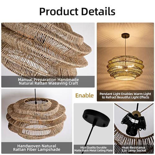 19.7" Rattan Pendant Light