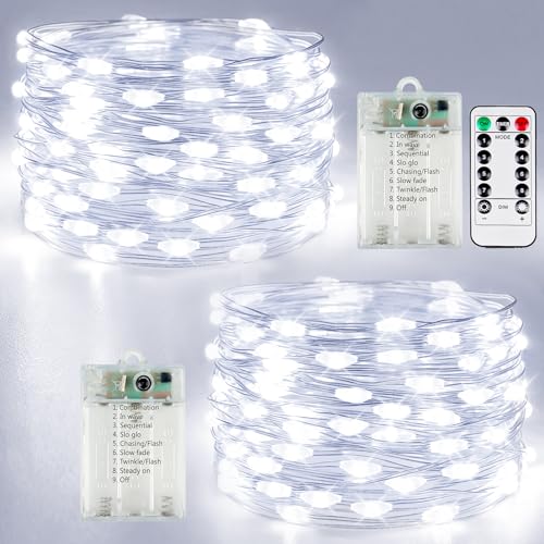 2 PK Each 80 LED 26FT Fairy Lights Battery Operated Remote Timer Cool White (2 Count)