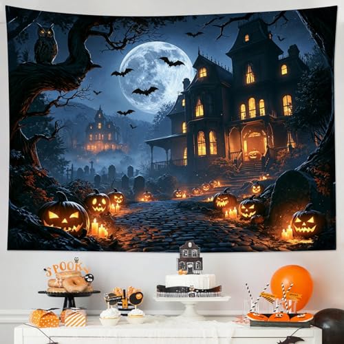 Black Spooky Halloween Tapestry for Bedroom Living Room