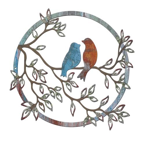 Metal Wall Art Bird on Tree Branch Silhouette Bird Hanging Ornament Porch Wall Decor for Living Room Outdoor Garden Bedroom Office Housewarming Party Decoration