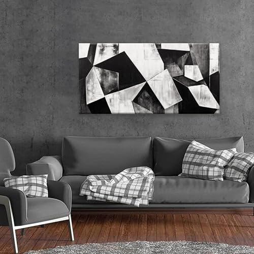 Canvas Art Wall Decor Color Block Line Art Prints Black And White Geometric Color Block Art Painting Modern Artwork Decorations For Living Room Pictures For Bedroom Wall Decor 24x48 In