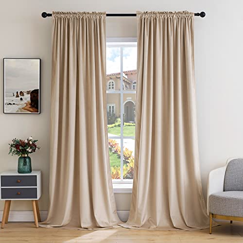 Camel Beige Blackout Velvet Curtains Drapes 90 Inch Long 52"x90" (2 Count)