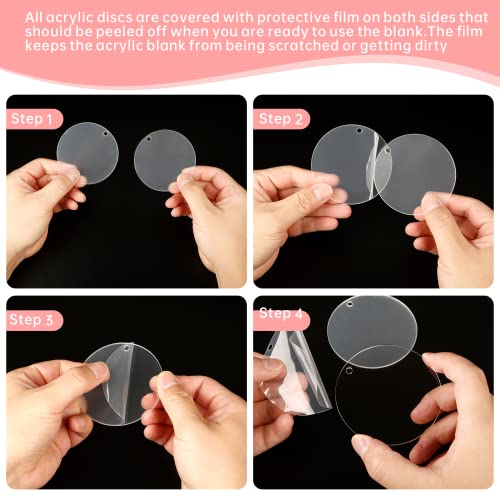 50 Pieces Clear Acrylic Circle Keychains Tags 2.5" (50 Count)