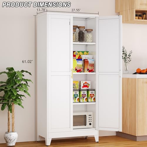Metal Pantry Cabinet with 2 Doors and Adjustable Shelves